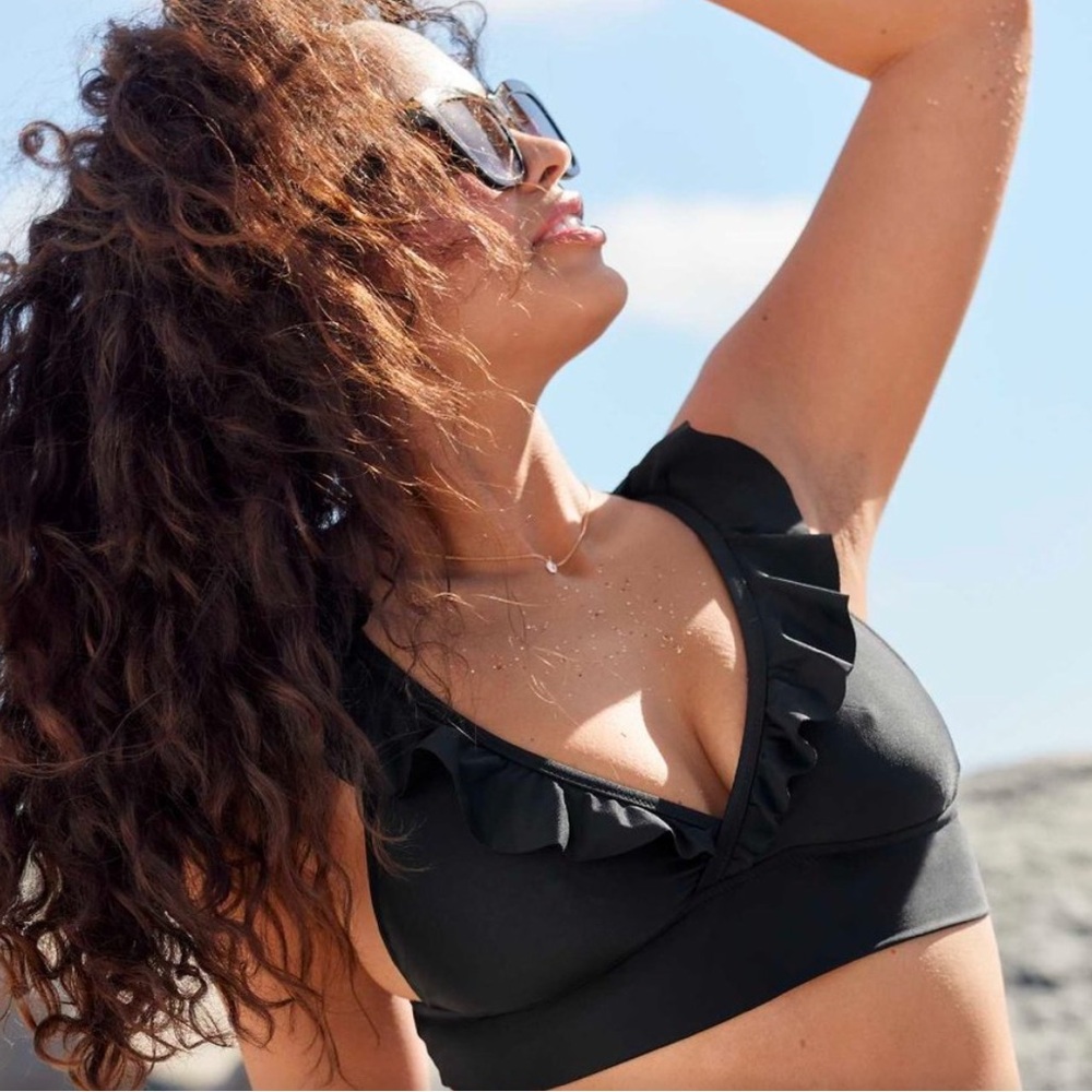 Aerie Longline Triangle Ruffle Bikini Top